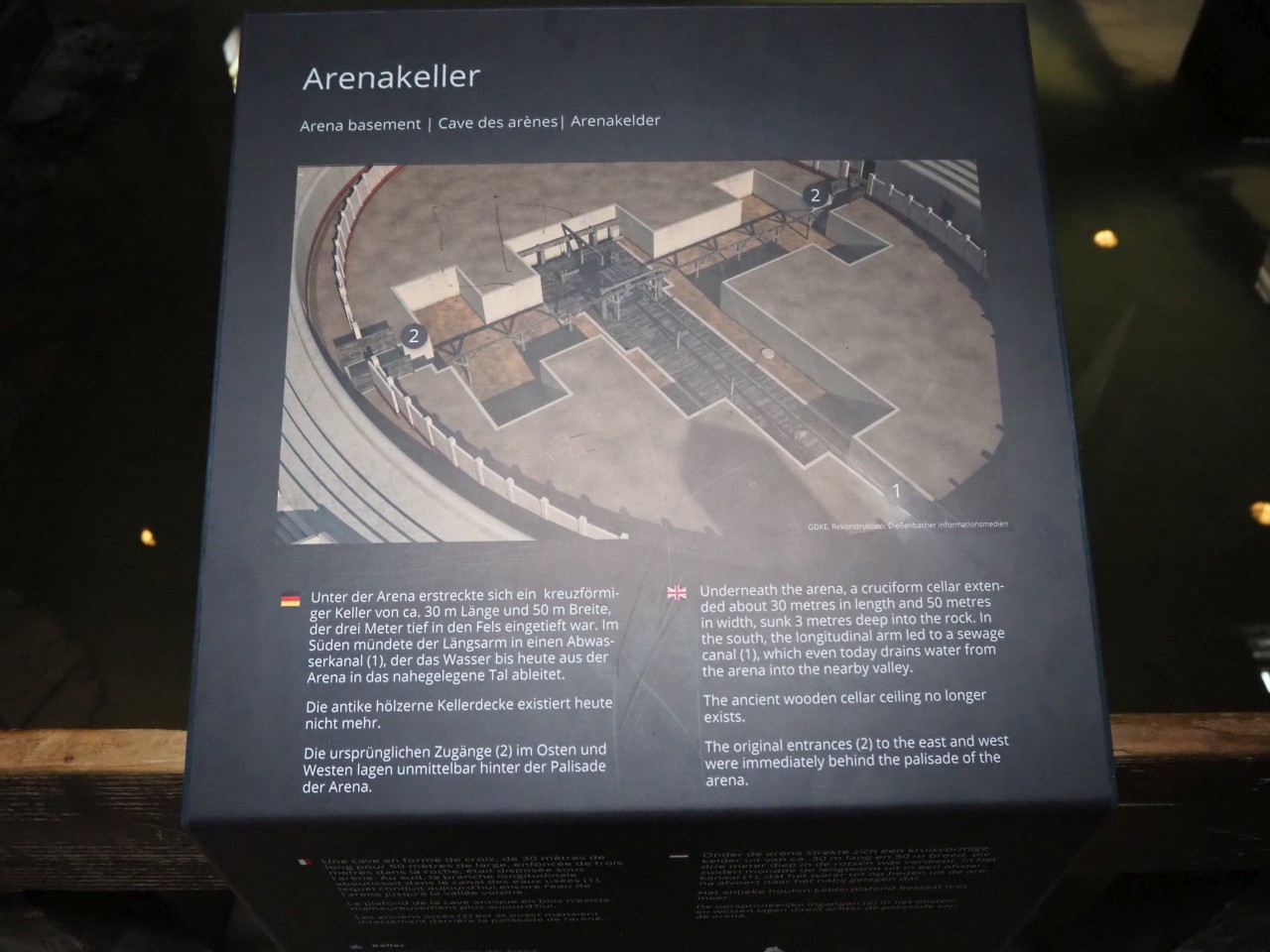 Der angenehm temperierte Arenakeller war der Aufenthalts- und Vorbereitsungsort der Gladiatoren während der Spiele.